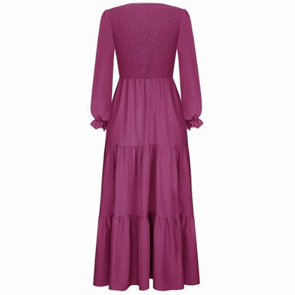 CzzzyL Women's Nursing Dress Smocked Bodice Ruched Midi with Pockets - color: Voilet, size: Medium