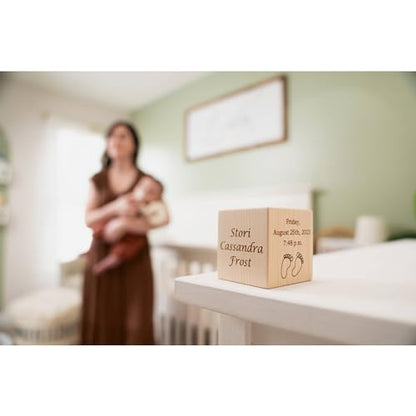 Personalized Baby Birth Block, Custom Newborn Keepsake Gift, Made in USA - color: Natural, size: 2"