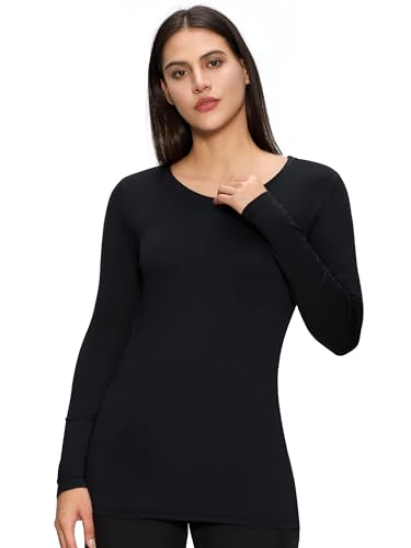Underscrub Long Sleeve Women Crew Neck Comfort Tee, Scrub Undershirt - color: Black, size: XX-Small