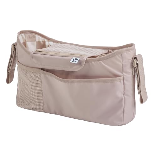 Tiny Twinkle Universal Stroller Organizer with Adjustable Strap | Waterproof Stroller Caddy Fits Baby Jogger, Nuna, Graco, Doona and Bugaboo Strollers (Beige Checkers - color: Beige Checkers, size: CLassic