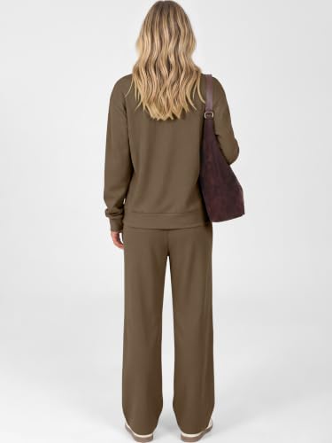 ANRABESS Womens Lounge Sets Waffle Fall 2 Piece Travel Outfits - color: Khaki, size: Large