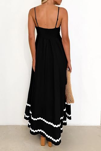 PRETTYGARDEN Women's Summer Spaghetti Strap Boho Maxi Dress - color: Black, size: XX-Large