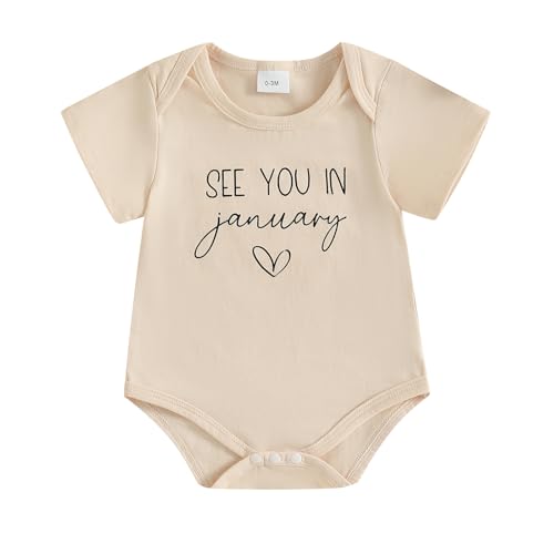 Yccutest Surprise Pregnancy Announcement Baby Onesie Newborn Infant Reveal Ideas Baby Announcement Bodysuit Unisex 0-3 Months - color: Apricot January, size: 0-3 Months