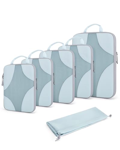 Bagsmart Compression Packing Cubes, Travel Bag Cruise Ship Essentials - color: 01-Light Blue, size: 6 Set