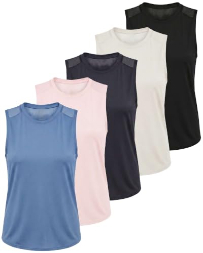 5 Pack Women's Dry Fit Tank Tops Sleeveless Racerback Athletic Workout - color: Set 2, size: Medium