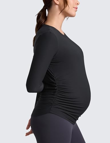 CRZ YOGA Maternity Side Ruched Tops - color: Black, size: X-Large
