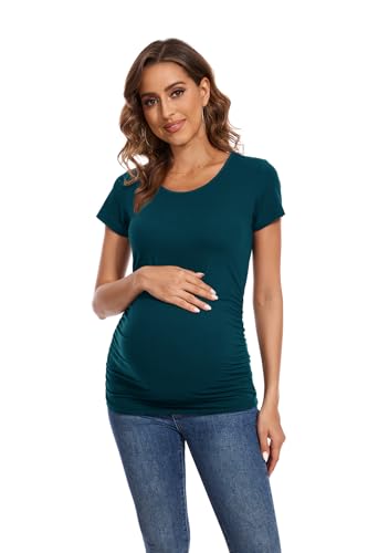 Smallshow Women's 4 Pack Maternity Shirts Short Sleeve Pregnancy Tops Clothes - color: Black-deep Green-light Grey-teal(4 Pack), size: X-Large