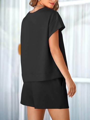 Tankaneo Womens Short Sets 2 Piece Outfits Summer Matching Lounge Set - color: Black, size: XX-Large