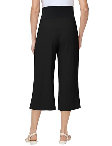Maternity Capris Wide Leg Pregnancy Cropped Pants - color: Black, size: Large