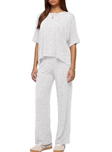 Darong Womens 2 Piece Matching Lounge Sets Travel Outfit Summer Tracksuit - color: White Grey, size: Small