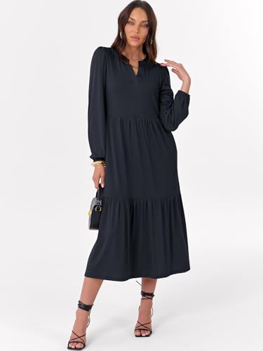 ANRABESS Women's Long Sleeve Fall Flowy Boho Maxi Dresses - color: Navy Blue, size: Medium