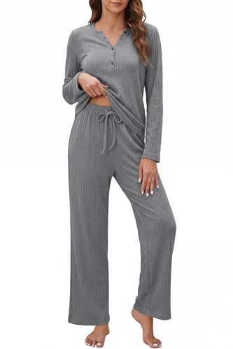 OUGES Women's Maternity Nursing Pajamas Sets Pregnancy Delivery Lounge Pjs - color: Grey, size: Medium