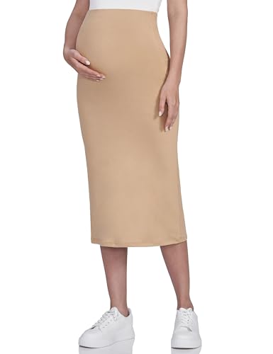 POSHDIVAH Maternity Skirt Over The Belly - color: Khaki, size: Large