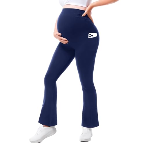 Walifrey Maternity Flared Leggings Yoga Pants - color: Navy Blue, size: Large