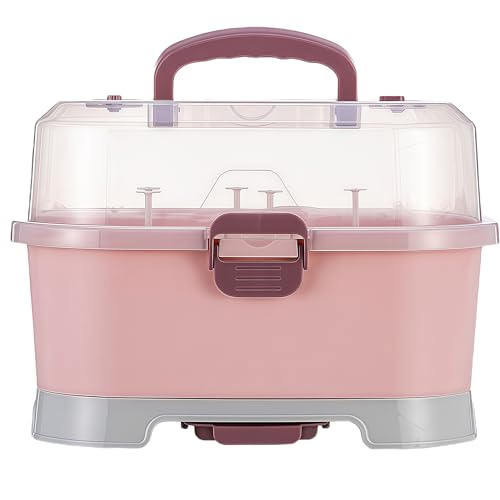 Baby Bottle Drying Rack Storage, Large Nursing Bottle Storage Box Organizer with Cover, Portable Kitchen Cabinet Organizer, Easy to Clean Drainer, Durable countertop Dryer Pink - color: Pink