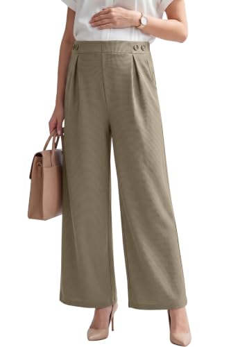BLENCOT Maternity Pants Work Waffle Knit Wide Leg Pregnancy Trousers - color: Khaki, size: Small