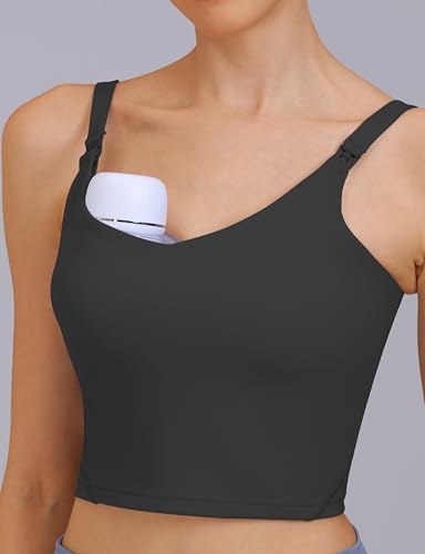 Nursing Tank Top for Breastfeeding Sports Bras - color: Black, size: Medium