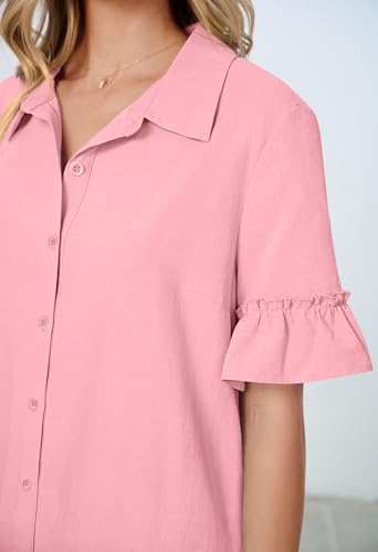 MEROKEETY Women's Summer Casual Tshirt Dress Button Down Shift Mini Dresses - color: Pink, size: Large