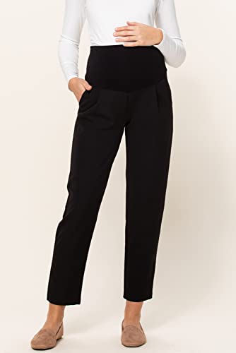 LaClef Women's Over The Belly Relaxed Fit Maternity Pants - color: Black, size: X-Large