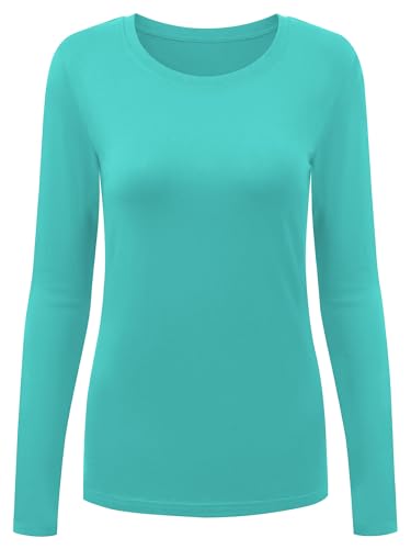 Underscrub Long Sleeve Women Crew Neck Comfort Tee, Scrub Undershirt - color: Aqua Blue, size: Small