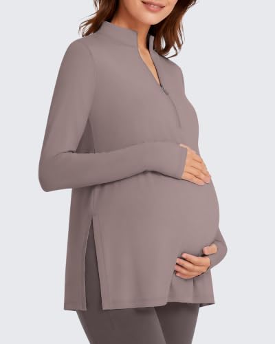 G4Free Lightbreeze Maternity Shirts Long Sleeve Half Zip Mock Neck Yoga - color: Gray Lilac, size: Large