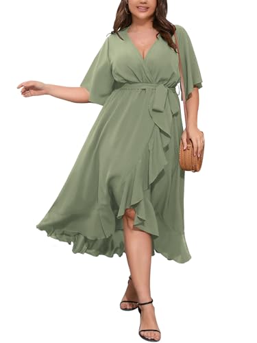 SCOMCHIC Women Plus Size Wedding Guest Maxi Dress - color: Sage Green, size: 4X-Large Plus