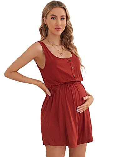 Verdusa Women's Maternity Romper Lightweight Button Jumpsuit Shorts - color: Rust Brown, size: X-Small