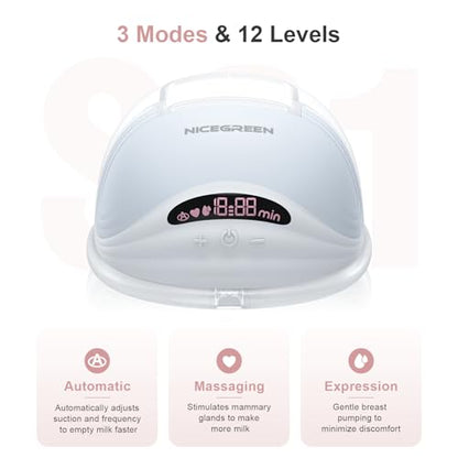 Wearable Breast Pump S21, Breast Pump Hands Free with Carrying Bag, Electric Portable Wearable Breastfeeding Pump with 3 Modes & 12 Levels, 24mm, 2 Pack Blue