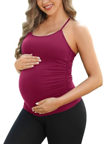 ATTRACO Women's Maternity Tank Tops with Built in Bra Pregnancy Tank - color: Magenta, size: Medium