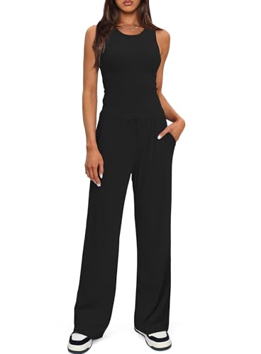Darong Women's 2 Piece Summer Outfits Sleeveless Matching Lounge Sets - color: Black, size: X-Large