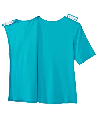 Silverts Women's Adaptive Open Back Top, Long Sleeve Dressing Shirt - color: Pool Blue, size: Small