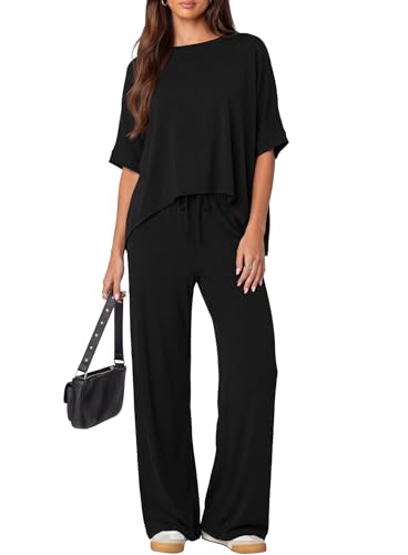 Darong Womens 2 Piece Matching Lounge Sets Travel Outfit Summer Tracksuit - color: Black, size: Small