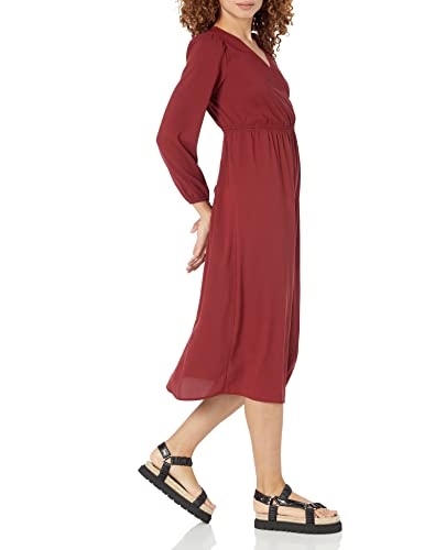 Amazon Essentials Women's Lightweight Georgette Long Sleeve V-Neck Midi Dress (Available in Plus Size) - color: Burgundy, size: Medium