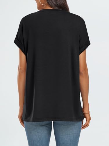 AUTOMET Women's Oversized Short Sleeve T Shirts Summer Tops - color: Black, size: Large
