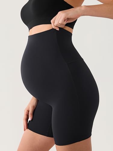 MOMANDA Seamless Maternity Biker Shorts 6" - color: Black, size: X-Small
