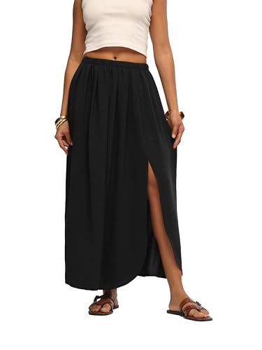 HiMONE Womens Maxi Skirt High Waisted Flowy A Line with Side Slit - color: A01-black, size: X-Small