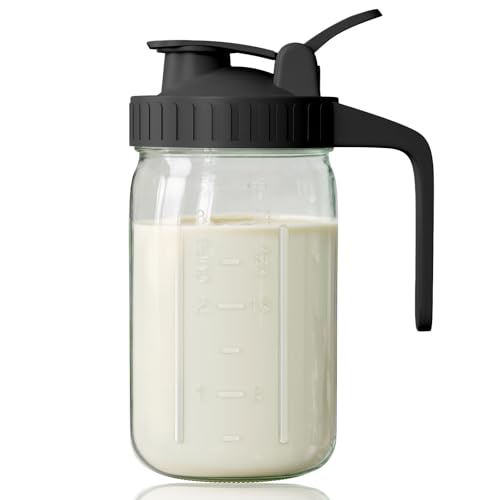 32 oz Breast Milk Pitcher, Glass Mason Jar Pitcher with Lid - color: Black, size: 32 Ounces