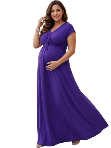KOH KOH Womens Long Flowy Cap Sleeve Empire Waist Cocktail Maxi Dress Gown - color: Indigo Blue Purple, size: Medium