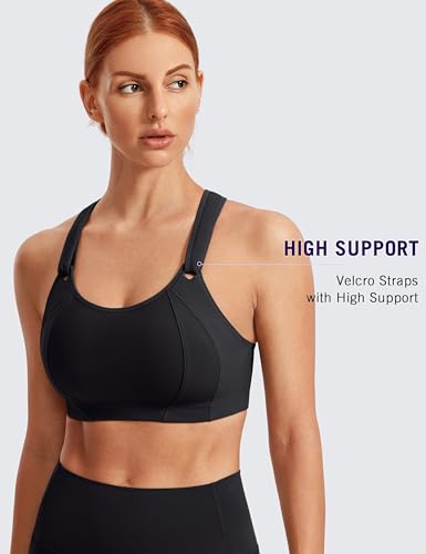 SYROKAN Women's Sports Bra Front Adjustable Padded - color: Black, size: 34E