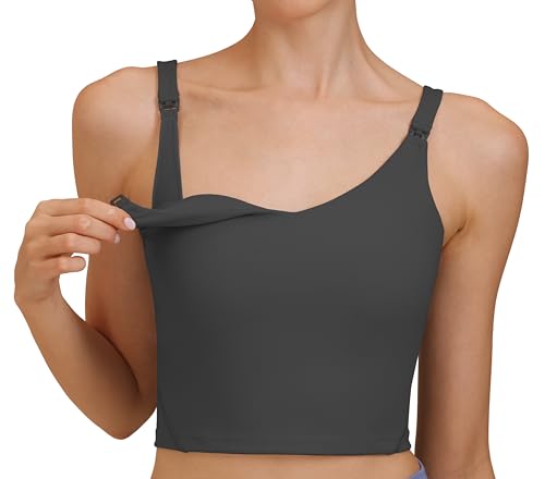 Nursing Tank Top for Breastfeeding Sports Bras - color: Grey, size: X-Large