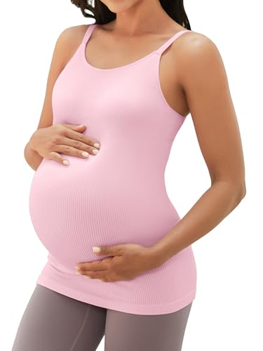 ATTRACO Women's Maternity Tank Tops with Built in Bra Pregnancy Tank - color: A-vitapink, size: X-Large