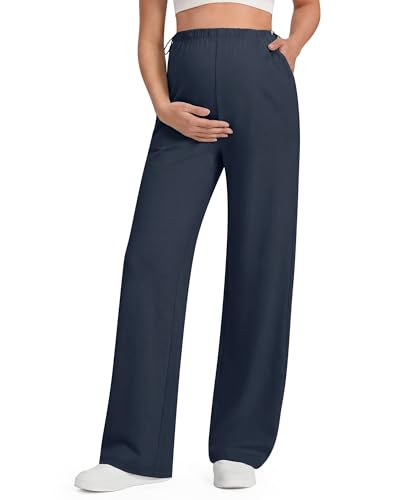 G4Free Chillwhisp Maternity Pants Lightweight with Adjustable Waisted Pregnancy Wide Leg Trousers Summer - color: Dark Navy, size: Medium