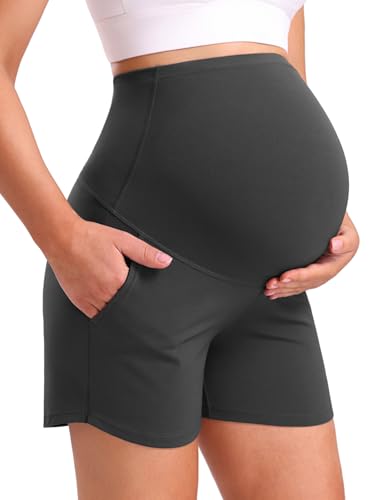 Mama Land Women's Maternity Athletic Shorts with Pockets, 4 Inch - color: Dark Grey, size: Medium