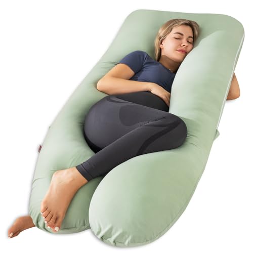 Meiz Pregnancy Pillows for Sleeping, Cooling Pregnancy Pillows, 60Inch Maternity Pillows, U Shaped Full Body Pillows for Adults with Rayon Cover from Bamboo, Sage Green - color: Sage Green, size: 60 Inch