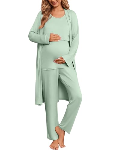 Maternity Sets Labor and Delivery Gown Postpartum Essentials Nursing Pajama - color: Light Green, size: Large