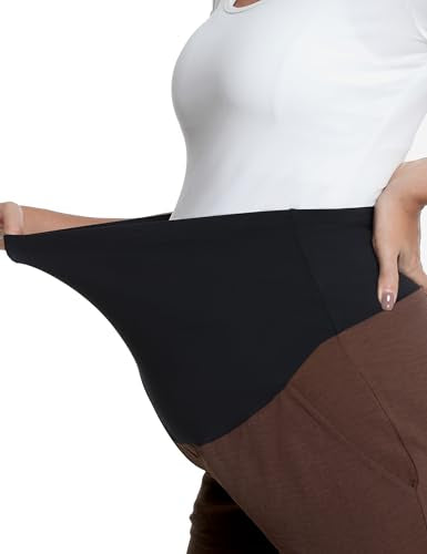 Foucome Maternity Pants Over Belly Summer Wide Leg Beach Pants - color: Coffee, size: Small