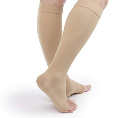TOFLY 20-30mmHg Open Toe Compression Socks for Women & Men - color: 20-30mmhg Open-toe Beige, size: Large