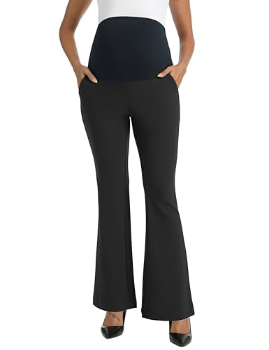 Foucome Maternity Flare Pants Stretchy Bootcut Work Dress Pants - color: Black, size: Small