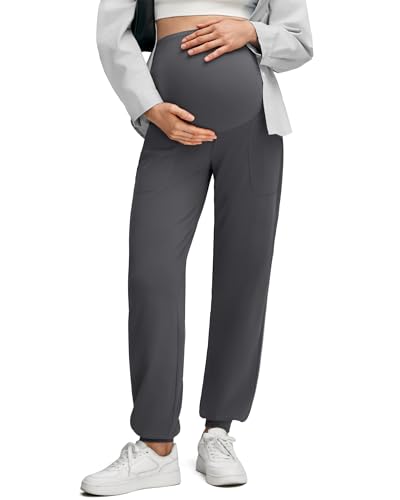 G4Free Maternity Joggers Over Bump Pregnancy Pants,Dark Gray,M,Regular