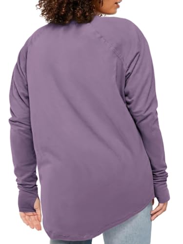 Womens Plus Size Long Sleeve Tunic Tops Crew Neck Oversized Fit T Shirts - color: Purple, size: 4X-Large